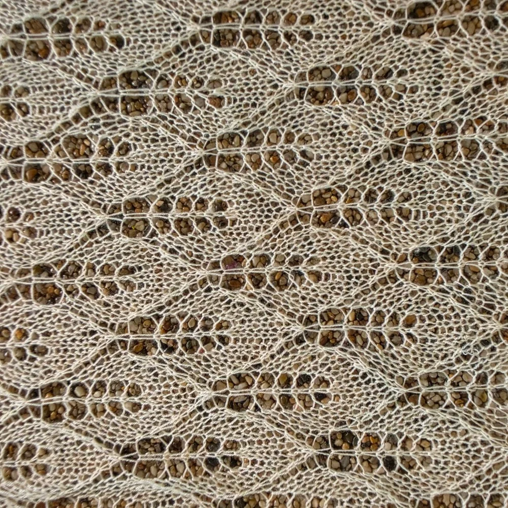 Cream Lace Knit Shawl Rectangular Scalloped Edge Open Weave Wrap Scarf 66x17
